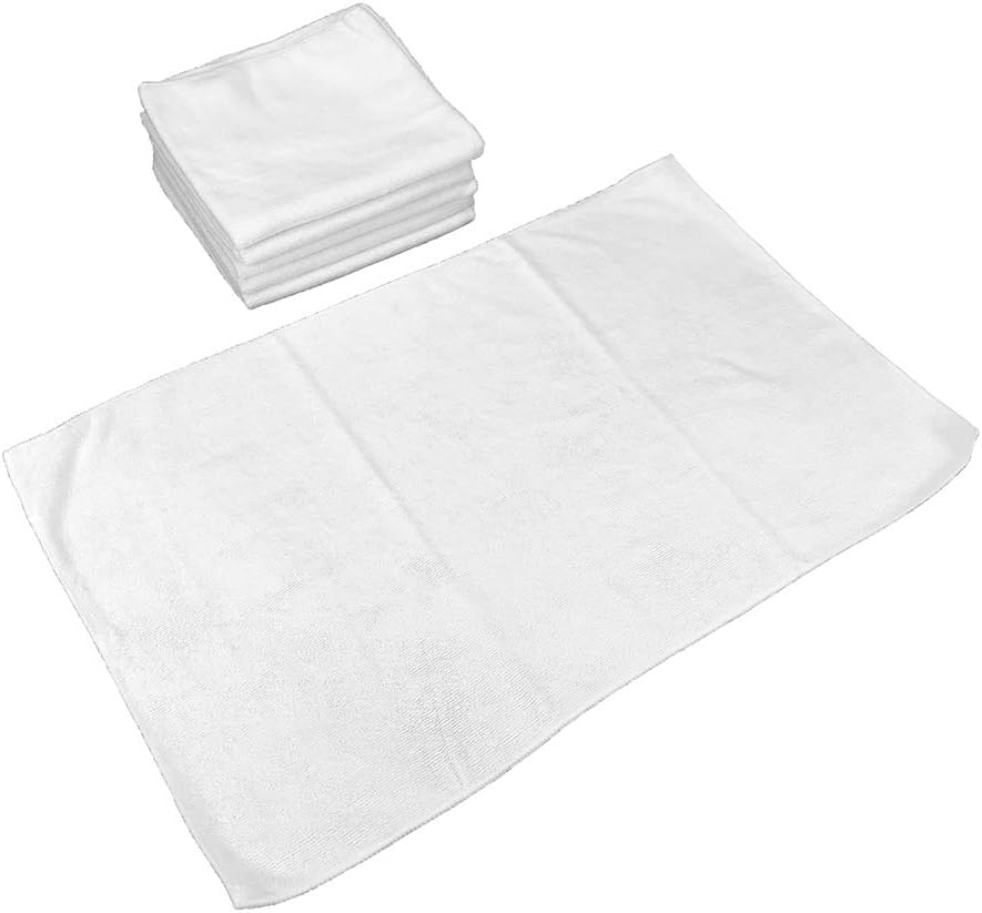 Arkwright Microfiber Gym Towel - Pack of 12 - Super Soft, Quick Dry Workout Sweat Towels, 300 GSM Lightweight & Absorbent for Sports, Working Out, Yoga, and Spa, 16 x 27 in, White