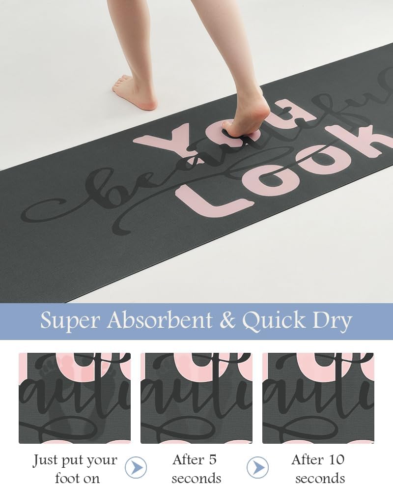 MontVoo-Bath Mat Rug Long Non Slip Super Absorbent Bathroom Runner Stain Resistant Quick Dry Thin Bathroom Mat Fit Under Door-17"x70",Pink