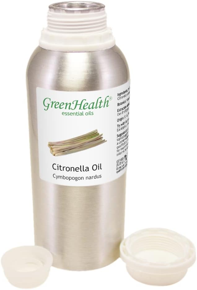 Citronella Essential Oil – 8 fl oz (237 ml) Aluminum Bottle w/Plug Cap – 100% Pure Essential Oil – GreenHealth