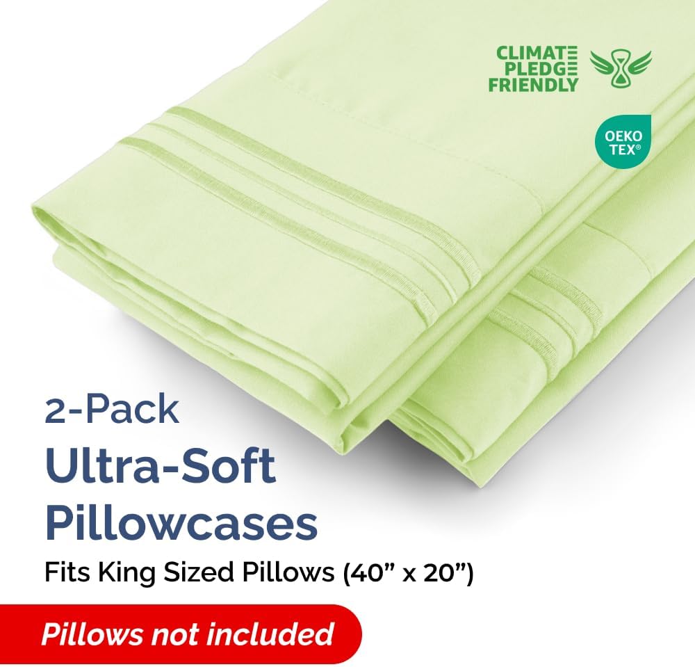 King Pillow Cases Set of 2 - Ultra Soft Hotel Quality Pillowcase Covers - Comfy, Cozy & Wrinkle Free - Shrinkage & Fade Resistant - Machine Washable Pillow Protectors - 2 Piece Set - Light Sage Green