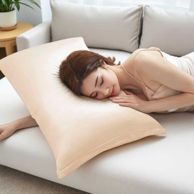 Juwenin Bedding,Luxury Satin Pillowcase with Zipper (Silky Satin Pillow Case for Hair) Set of 2 (Beige, Queen(20''x29''))