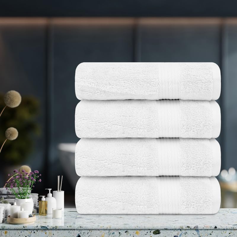 Ample Decor Hand Towels 18 X 28 Inch Pack of 4 600 GSM 100% Cotton, Soft Absorbent, for Hotel, Bathroom, Spa, Daily Use, Gym - White