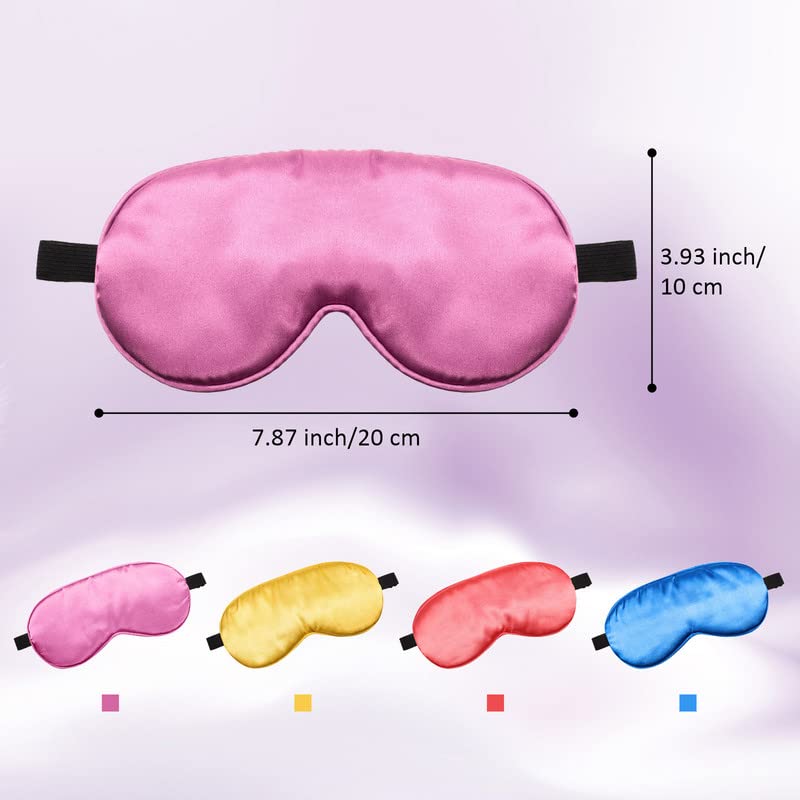 BBTO 4 Pcs Silk Sleep Eye Masks Smooth Soft Satin Eye Covers with Adjustable Strap Blindfold for Sleeping Blocking Out Lights Travel Relaxation(Blue, Watermelon Red, Gold, Purple)