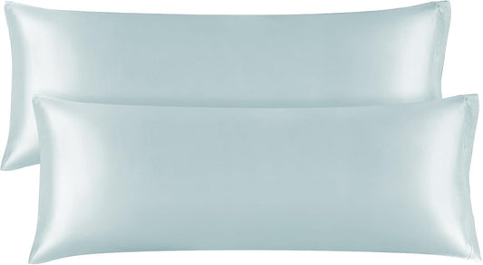 BEDELITE Satin Body Pillow Cover 2 Pack, Super Soft and Cooling Body Pillow Pillowcase for Hair and Skin, Breathable Silky Full Long Pillowcase Cover(20"x54", Stone Blue)