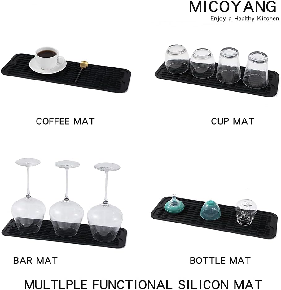 Silicone Dish Drying Mat for Multiple Usage,Easy clean,Eco-friendly,Heat-resistant Silicone Mat for Kitchen Counter,Sink,Bar,Bottle,or Cup Black M 17 inches x 6 inches