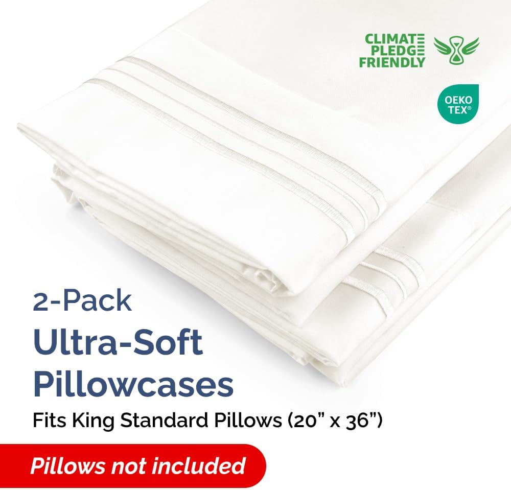 King Standard Pillow Cases Set of 2 - Soft Hotel Quality Pillowcase Covers - Comfy, Cozy, Fade and Wrinkle Resistant - Machine Washable Pillow Protectors - 2 Piece Set - King Standard Antique White