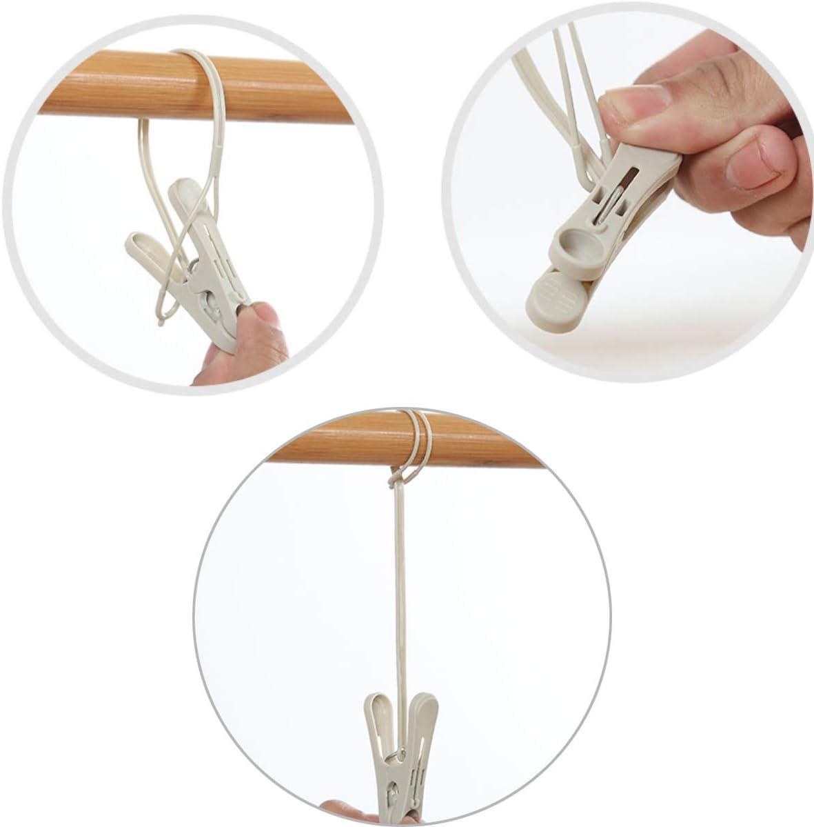 24 Pack Clothespins,Cute Sturdy Small Mini Clothes Pins with Plastic Rope for Clothesline,Tiny Photo Clips Decoration 6Pink 6Gray 12White