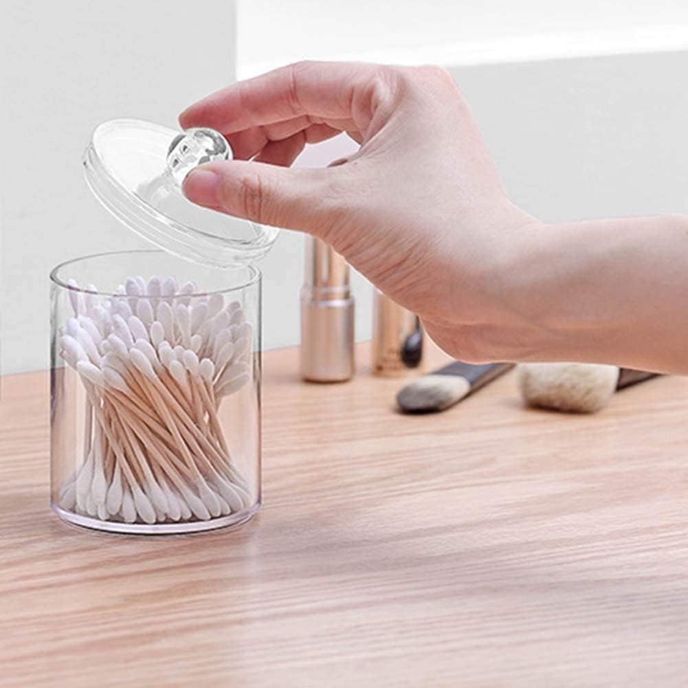 AXX Qtip Dispenser Apothecary Jars Bathroom - Qtip Holder Storage Canister Clear Plastic Jar for Cotton Swab,Q-Tips,Cotton Rounds (E#Clear 4Pcs)