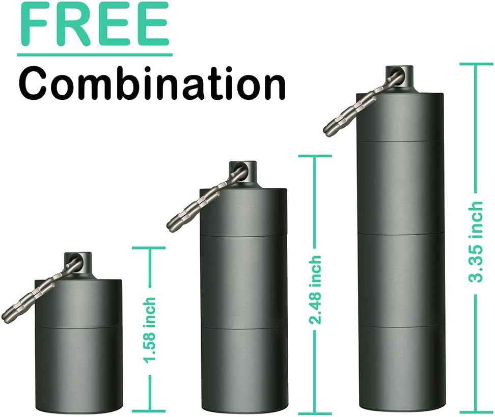 Portable Keychain Pill Case Holder, EFFIET 3 Compartments Metal Pocket Emergency Pill Container Box for Daily Supplyment (Black+Matt Finished)