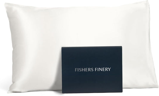 Fishers Finery 25mm 100% Pure Mulberry Silk Pillowcase (White Queen)