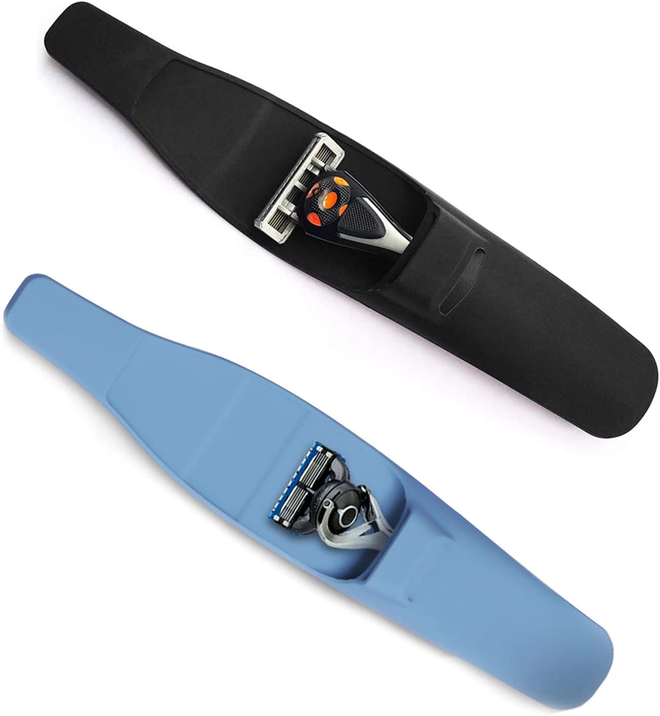 LinMei 2 Pack Silicone Razor Travel Case, Blue+Black, Compatible with Gillette, Parker, Merkur Razor