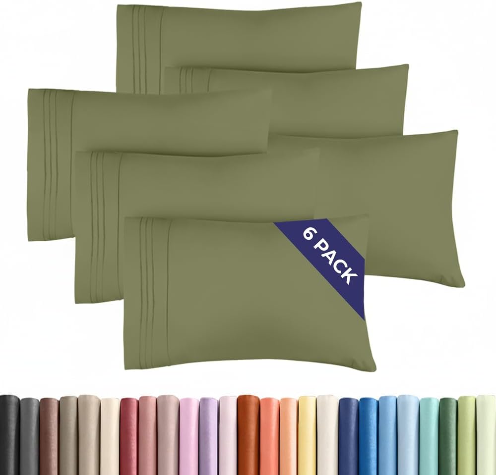 King Pillow Cases Set of 6 - Ultra Soft Hotel Quality Pillowcase Covers - Comfy. Cozy & Wrinkle Free - Shrink, Stain and Fade Resistant - Machine Washable Pillow Protectors - 6 Piece Set - Sage Green