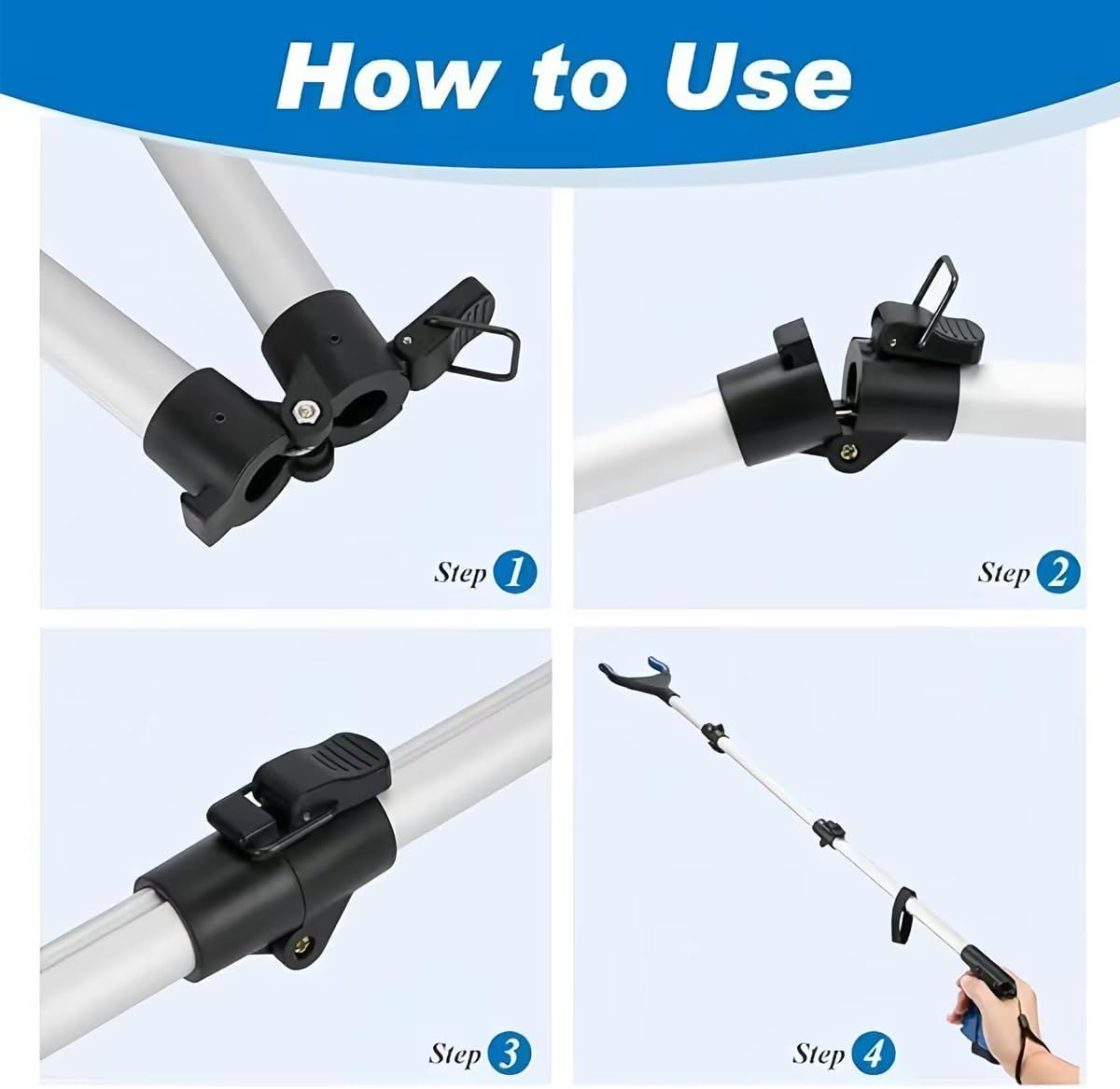 2-Pack Grabber Reacher Tool, 43 Inch Extra Long Steel Foldable Pick Up Stick with Strong Grip Magnetic,Trash Claw Grabber Tool, Hand Grabber for Reaching, Arm Extension (Blue)