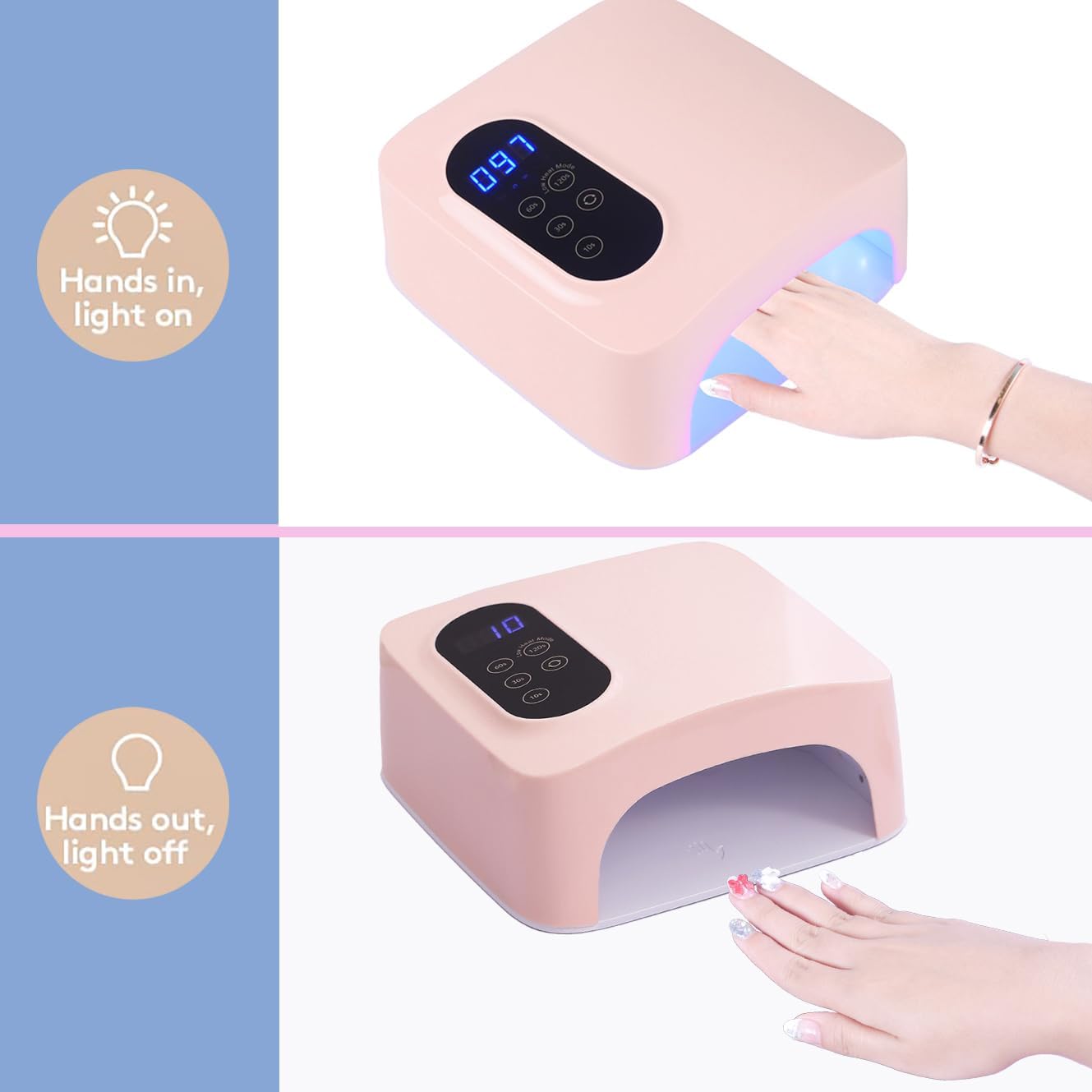 𝐔𝐩𝐠𝐫𝐚𝐝𝐞𝐝 72W Cordless Led Nail Lamp, Rechargeable Nail Dryer, Portable Gel UV Led Nail Light with Metallic Reflector Base, Professional Gel Curing Lamp with 4 Timer Setting for Home and Salon