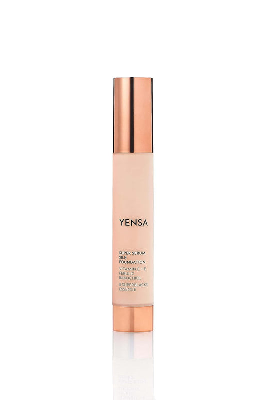 YENSA Serum Foundation Makeup - Super Silk Full Coverage Foundation Enriched with Peptides, Vitamin C & Ferulic Acid to Help Reduce Fine Lines, Wrinkles & Dark Circles - Light Medium 1 (1 oz)