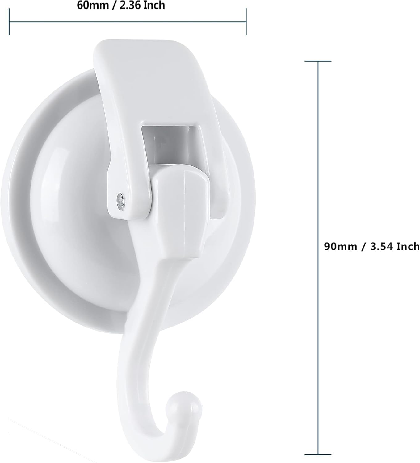 Extra Duty Suction Cup Hooks - Glass & Bathroom Robe Hooks, White (4 Pack)