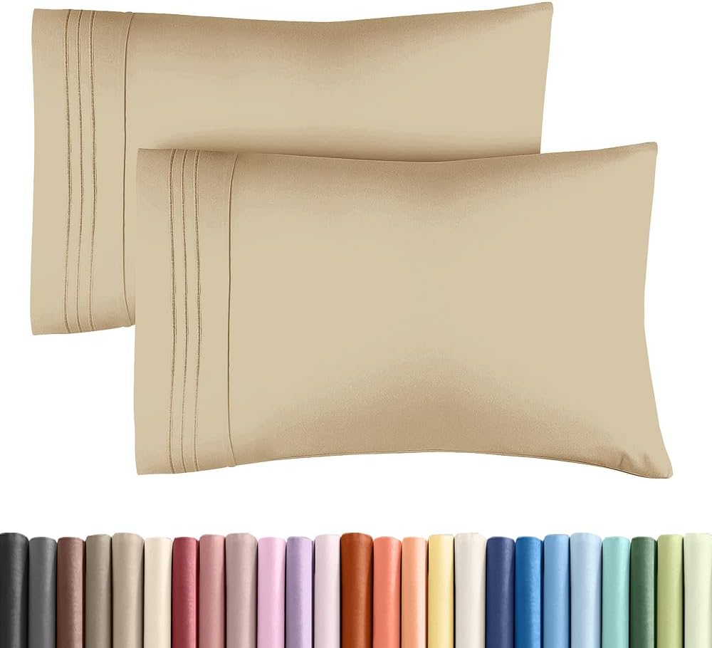 King Standard Pillow Cases Set of 2 - Ultra-Soft Hotel Quality Pillowcase Covers - Comfy, Cozy & Fade Free - Wrinkle Resistant - Machine Washable Pillow Protectors - 2 Piece Set - King Standard Beige