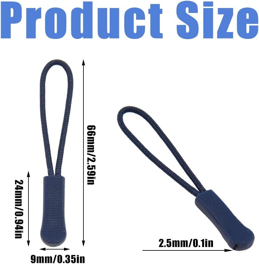 Ruidee 50 Pieces Zipper Pulls Zipper Tabs Zipper Pull Cord Extender Replacement Zipper Pulls for Backpacks, Jackets, Luggage, Purses, Handbags（Dark Blue）