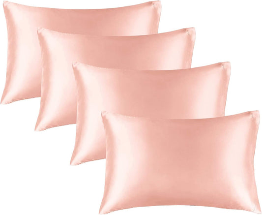 BEDELITE Satin Pillowcase for Hair and Skin, Super Soft Similar to Silk Pillow Cases 4 Pack with Envelope Closure, Cooling Pillowcases for Women Men (20"x36" King Size, Coral)