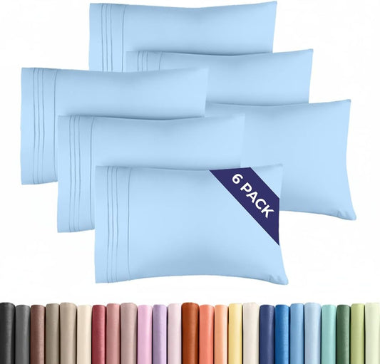 King Pillow Cases Set of 6 - Ultra Soft Hotel Quality Pillowcase Covers - Comfy. Cozy & Wrinkle Free - Shrink, Stain and Fade Resistant - Machine Washable Pillow Protectors - 6 Piece Set - Light Blue
