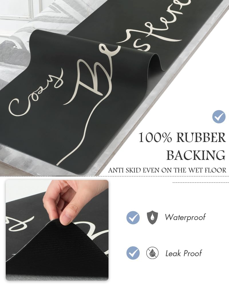 MontVoo-Bath Mat Rug Long Non Slip Super Absorbent Bathroom Runner Stain Resistant Quick Dry Thin Bathroom Mat Fit Under Door-17"x59",Black