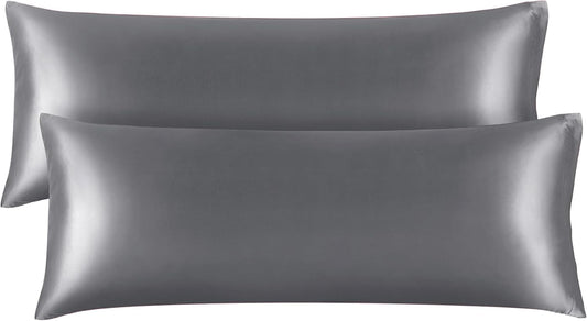 BEDELITE Satin Body Pillow Cover 2 Pack, Super Soft and Cooling Body Pillow Pillowcase for Hair and Skin, Breathable Silky Full Long Pillowcase Cover(20"x54", Dark Grey)