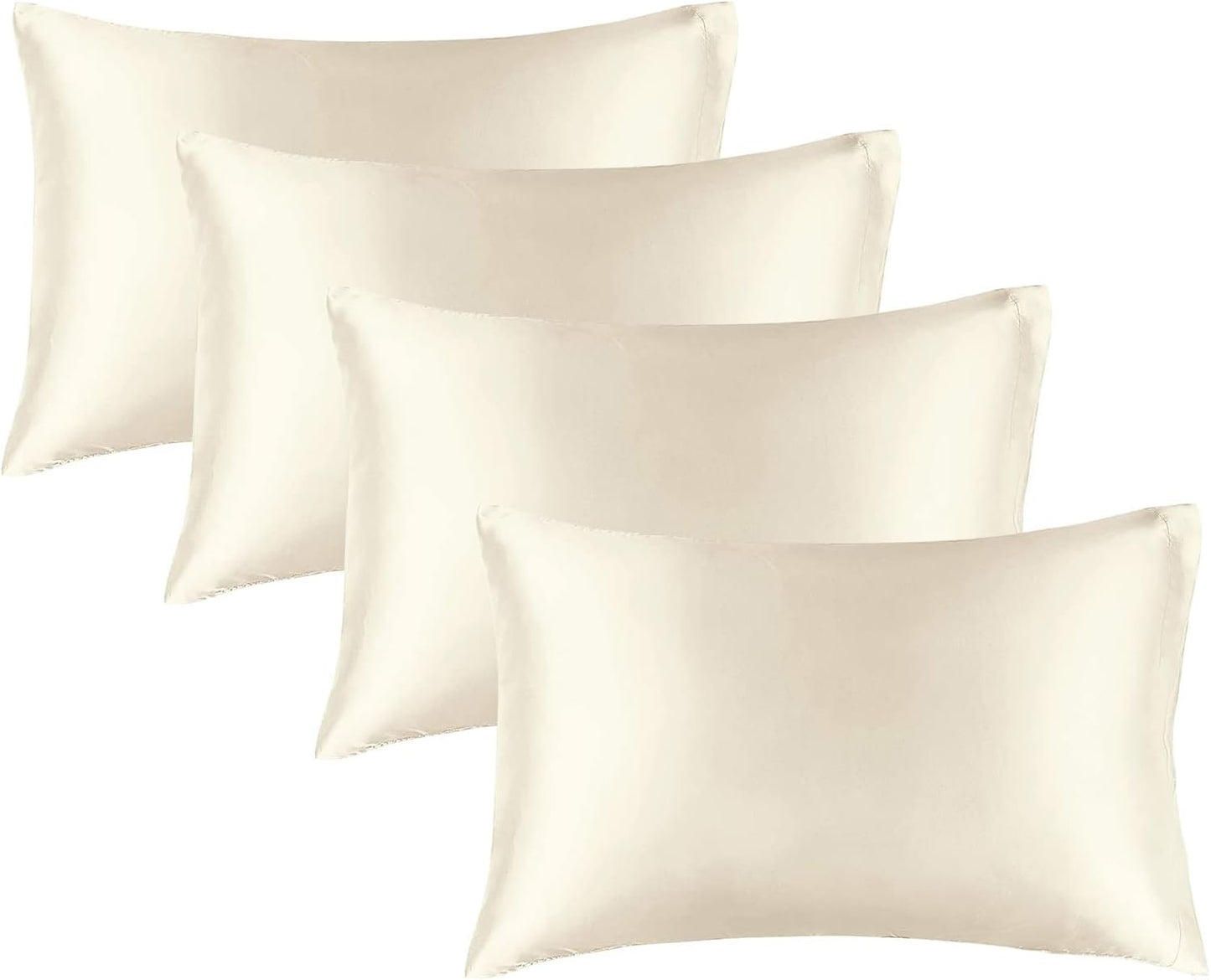 BEDELITE Satin Pillowcase for Hair and Skin, Super Soft Similar to Silk Pillow Cases 4 Pack with Envelope Closure, Cooling Pillowcases for Women Men (20"x40" King Size, Beige)