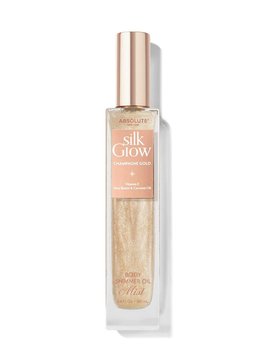 Absolute New York - Silk Glow Shimmer Mist Glow, Radiant, Shimmer Body & Face & Hair, Shea Butter, Coconut Oil, Vitamin E (SBGS03 Champagne Gold Mist, 3.4 fl oz)