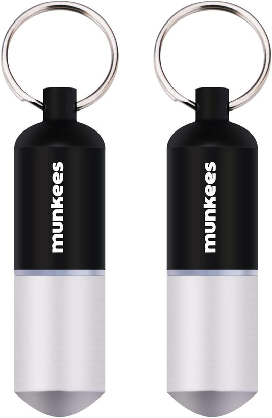 munkees Portable Pill Case Small Waterproof Capsules EDC Keychain, Travel Pill Bottle for Camping, Hiking, Backpacking, Compact Valuables Container for Outdoors 2-Pack