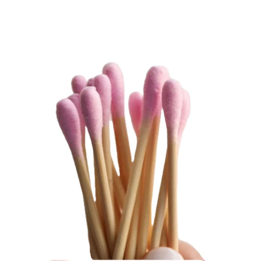 Mei Apothecary Premium Biodegradable Bamboo Cotton Swabs, Double-Tip Makeup Remover & Multi-Use Pink Cotton Buds, Pack of Multiple Pieces