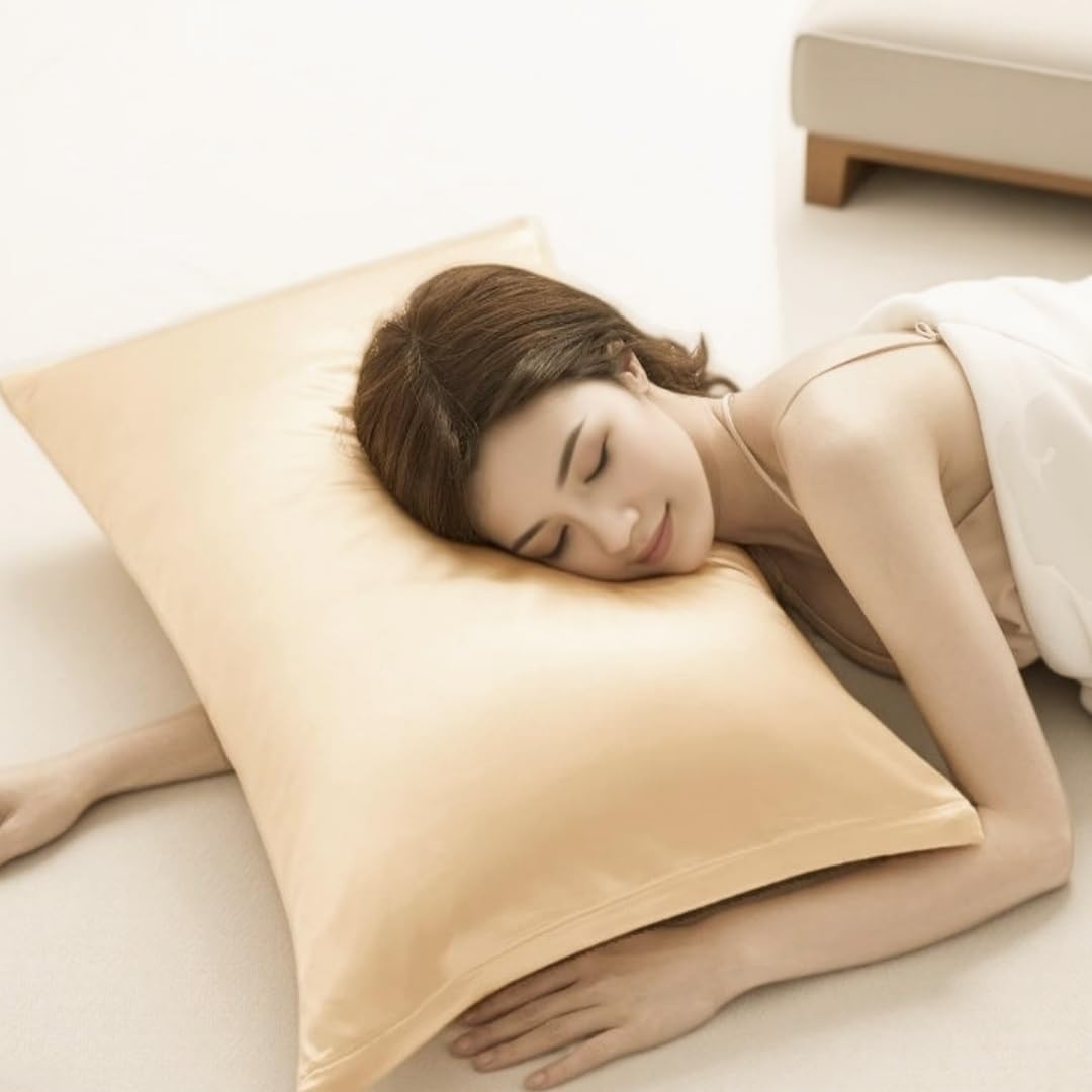 Juwenin Bedding,Super Soft and Luxury Silky Satin Pillowcase (Silky Satin Pillow Case for Hair) Set of 2 (Champagne, King (20'x40'))