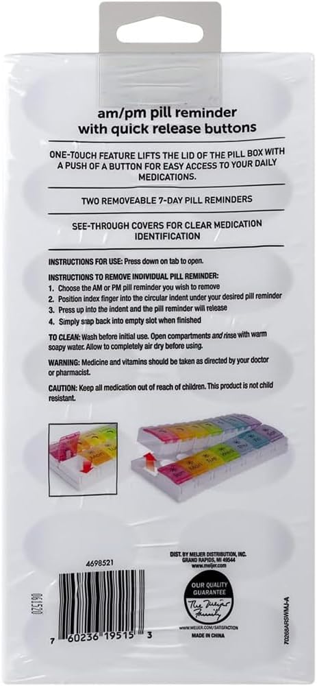 EZY DOSE Weekly (7-Day) Pill Case, Medicine Planner, Vitamin Organizer, 2 Times a Day AM/PM, Removeabale Trays, Large Push Button Compartments, Easy to Use, Arthritis Friendly, Rainbow Lids, BPA Free