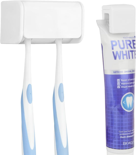 Toothbrush Holder Wall Mounted with Cover for Bathroom, 2 Slots Toothbrush Storage Organizer for Shower, Self Adhesive Toothbrush Hanger with Toothpaste Clip