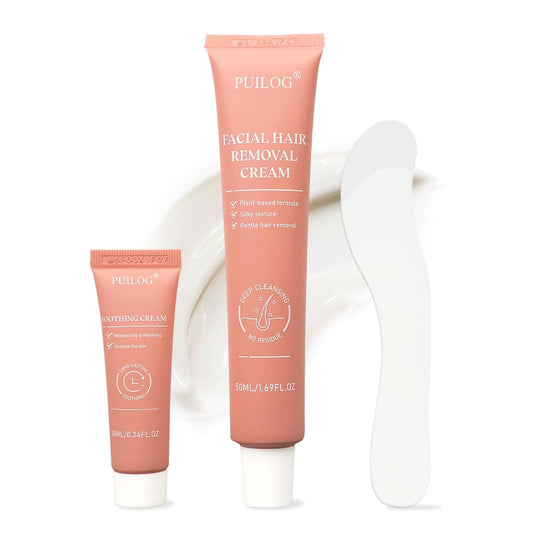Facial Hair Removal Cream Kit for Women – Depilatory & Post Care Soothing Cream, 4 Min Painless & Flawless Face Hair Remover, Gentle Plant Formula for Sensitive Skin
