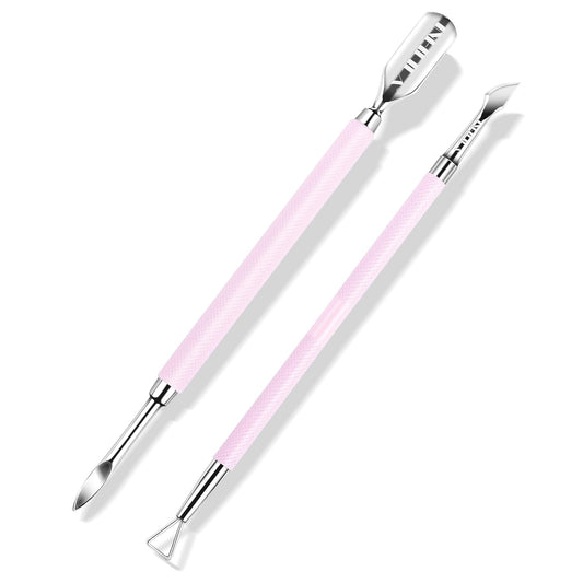 NXJ INFILILA Cuticle Pusher and Cuticle Cutter, 2Pcs Pink Cuticle Pusher Tool Stainless Triangle Cuticle Peeler Scraper Manicure Pedicure Tools Cuticle Remover Kit for Nail Care