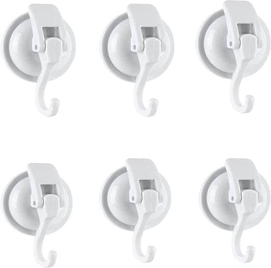 Heavy Duty Suction Cup Hooks for Shower, Bathroom Robe - Vacuum Glass Hooks, Reusable, No Hole Punched, for Garland Decoration (White, 6 Pack)