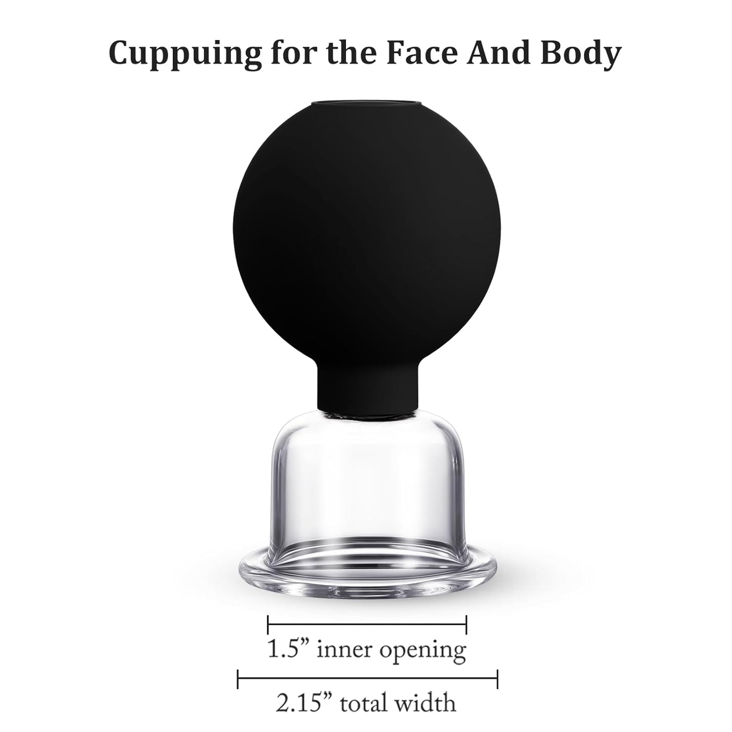 Nuanchu Facial Cupping Cup Black Glass Face Cup Silicone Cupping Massage Vacuum Suction Mug for Body Face Leg Arm Back Shoulder Muscle and Joint Pain(1.5 Inch Diameter)