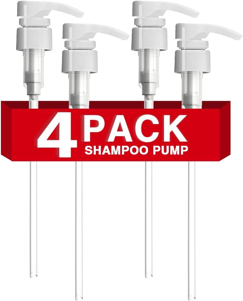 4-Pack Shampoo Pump for Liter 33.8 oz Shampoo and Conditioner, Pump Dispenser Fits Most Salon Brand Bottles with 1-inch Wide Opening, White Replacement Pump for Hair Products, Body Wash, Lotion, Gel