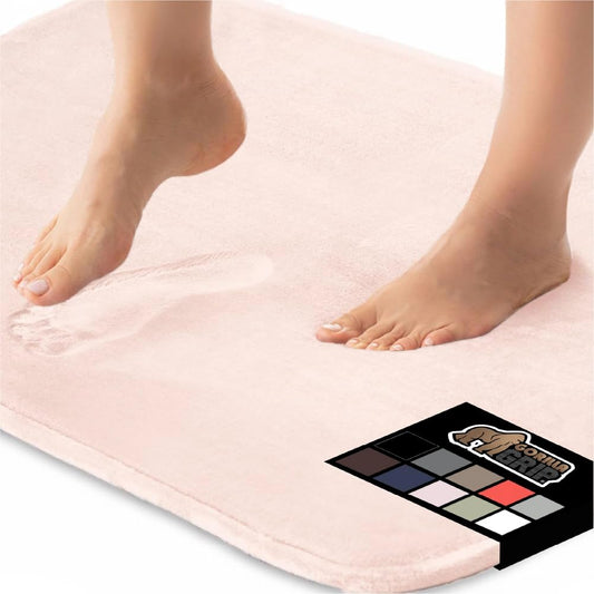 GORILLA GRIP Memory Foam Bath Mat, Soft Absorbent Velvet Bathroom Mats, Durable Dots on Underside, Machine Washable Bathmat, Carpet Rug Room Decor for Shower Tub Floor RV, 30x20 Rugs, Pink