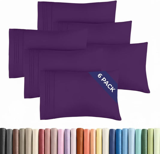 Standard Pillow Cases Set of 6 - Ultra Soft Hotel Quality Pillowcase Covers - Comfy, Cozy & Wrinkle Free - Shrink, Stain and Fade Resistant - Machine Washable Pillow Protectors - 6 Piece Set - Purple