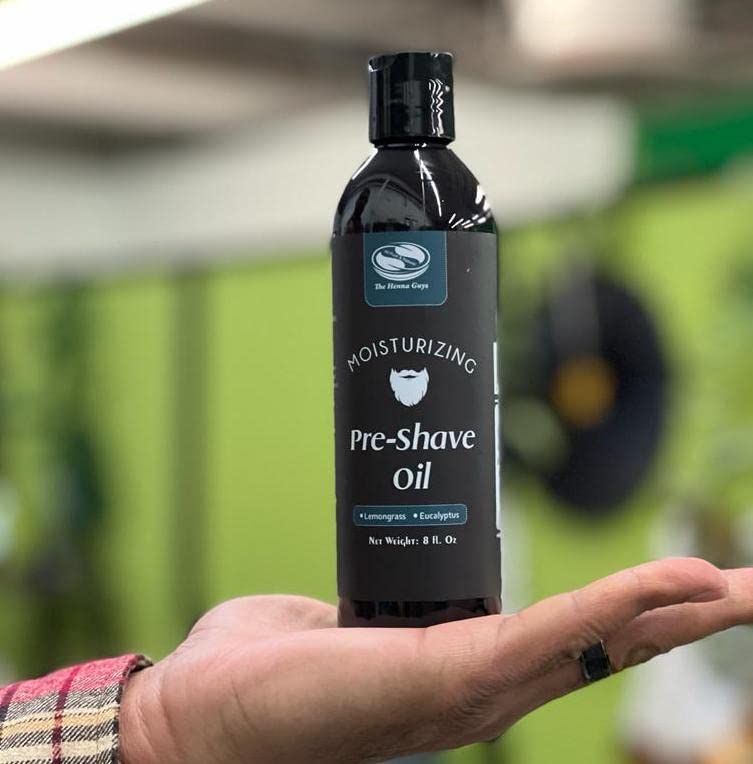 The Henna Guys 8 fl. Oz, Lemongrass & Eucalyptus Pre Shave Oil for Men, Premium Pre Shave Oil, Excellent Shaving oil for Men, Prepares for a burns free Shave, Works with Straight or Safety Razor