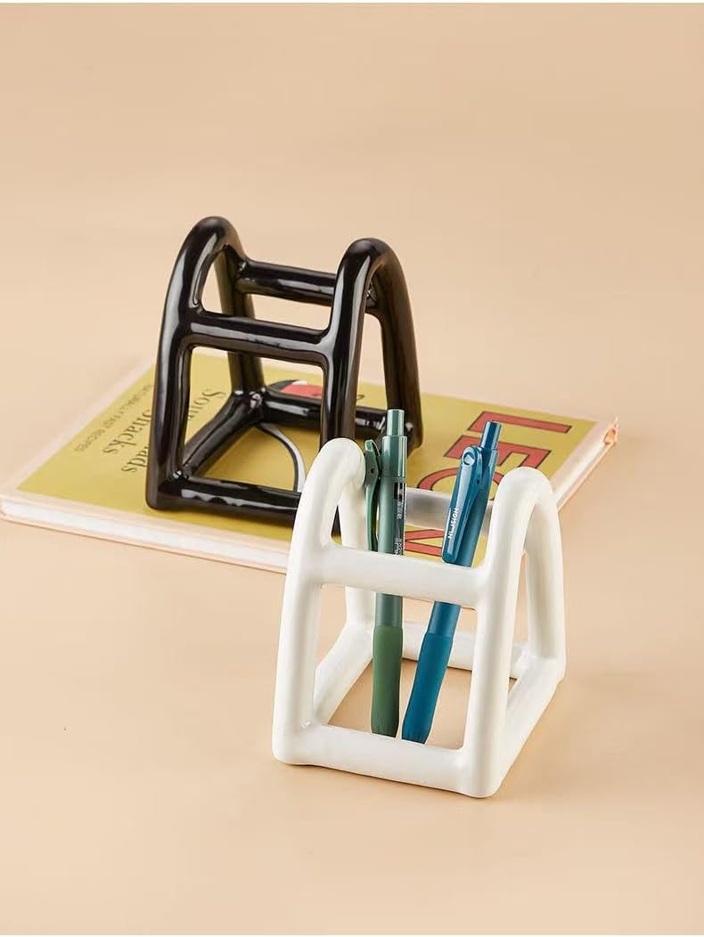 Handmade Ceramic Holder Stand for Toothbrushes, Makeup Brushes, and Pens - Minimalist Design for Bathroom Vanity and Countertops Decor (White)