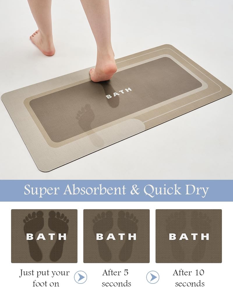 MontVoo-Bath Mat Rug Long Non Slip Super Absorbent Bathroom Runner Stain Resistant Quick Dry Thin Bathroom Mat Fit Under Door-17"x59",Beige