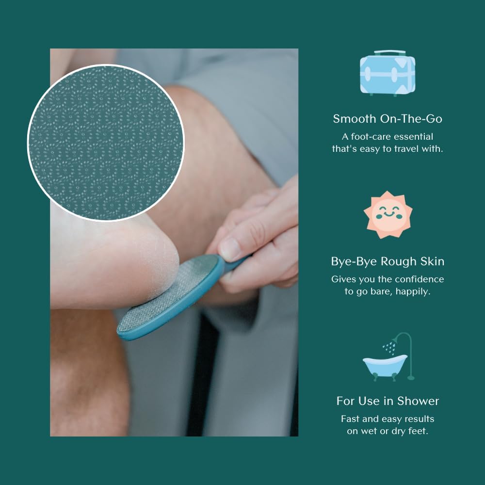 Bare August Glass Foot File Callus Remover for Feet with Handle | Heel Scraper & Foot Scrubber in Shower for Dead & Cracked Skin | Pedicure Foot Buffer & Foot Callus Remover Tool for Soft Feet (Teal)