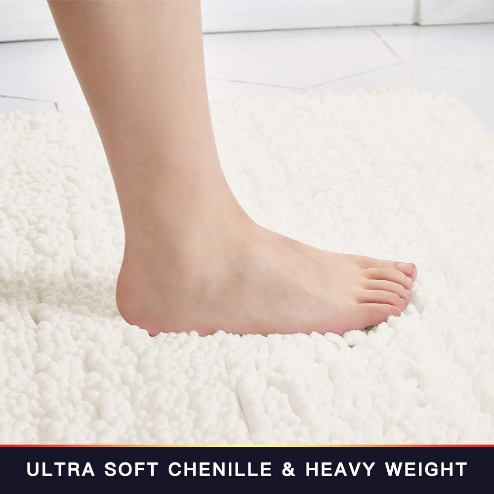 Walensee Large Bathroom Rug Non Slip Bath Mat (24x60 Inch Ivory) Water Absorbent Super Soft Shaggy Chenille Machine Washable Dry Extra Thick Perfect Absorbant Best Plush Carpet for Shower Floor
