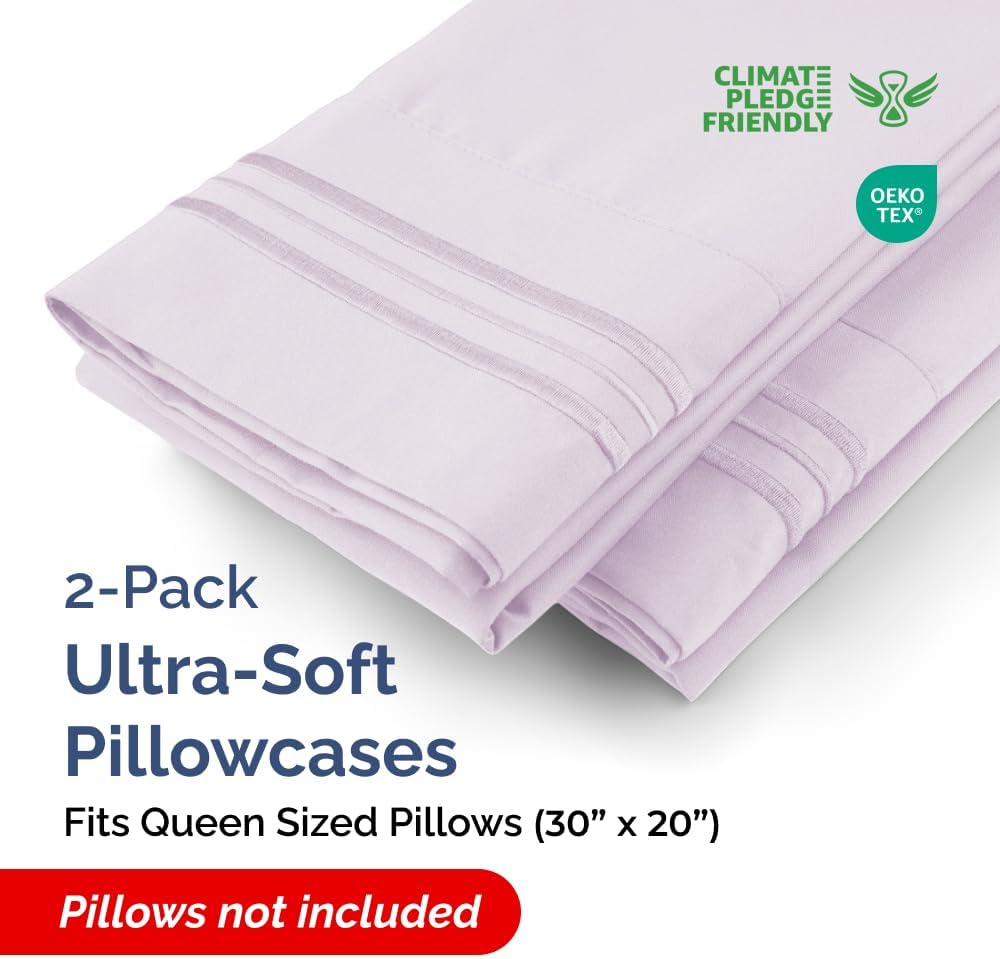 Queen Pillow Cases Set of 2 - Ultra Soft Hotel Quality Pillowcase Covers - Comfy, Cozy & Wrinkle Free - Shrinkage and Fade Resistant - Machine Washable Pillow Protectors - 2 Piece Set - Light Lavender