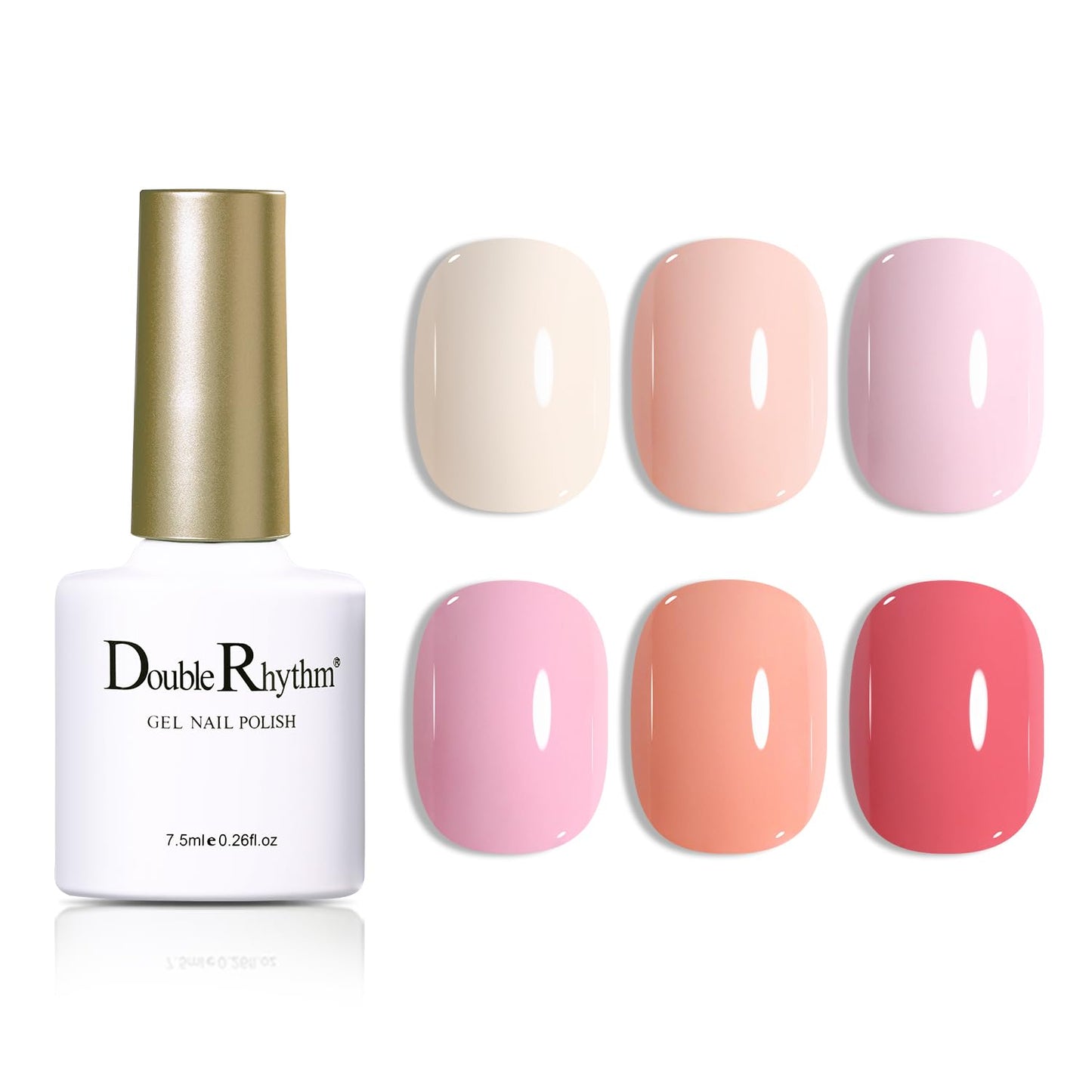 Double Rhythm Gel Nail Polish Set of 6 Colors Baby Light Pastel Milky Nail Polish Starter Kit Art DIY Salon Home (Pink Nude Orange White,Kit 21)