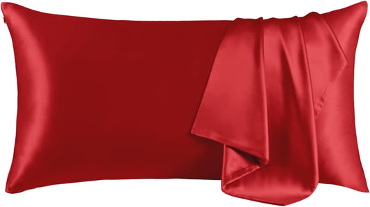 THXSILK Set of 2 Silk Pillowcase for Hair and Skin, 100% Mulberry Silk Bed Pillowcase Ultra-Soft, Hypoallergenic Soft Breathable Silk Pillow Case with Hidden Zipper, California King 20"x40", Red
