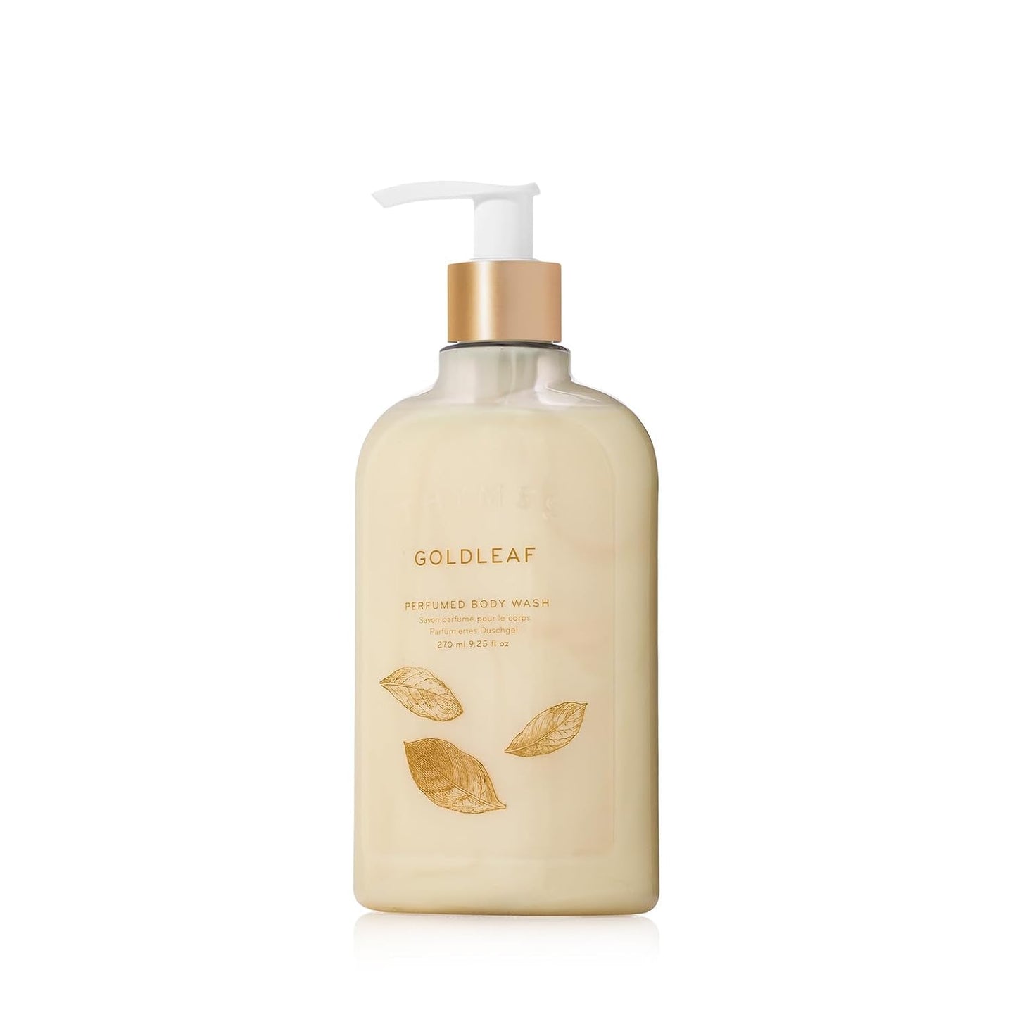Thymes Moisturizing Body Wash with Pump - Body Soap - Bath Products - Skin Care - Liquid Soap with Notes of Jasmine, Rose, Hyacinth, Creamy lily of the Valley, & Oak Moss (Goldleaf, 9.25 fl oz)