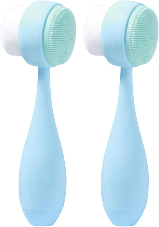 Face Brush 2 in 1, Facial Cleansing Brush Double Sides, Facial Exfoliation Scrub Brush Silicone Manual Face Scrubber Brush for Gentle Deep Pore Cleansing, Skincare (Sky Blue, 2 Pack)